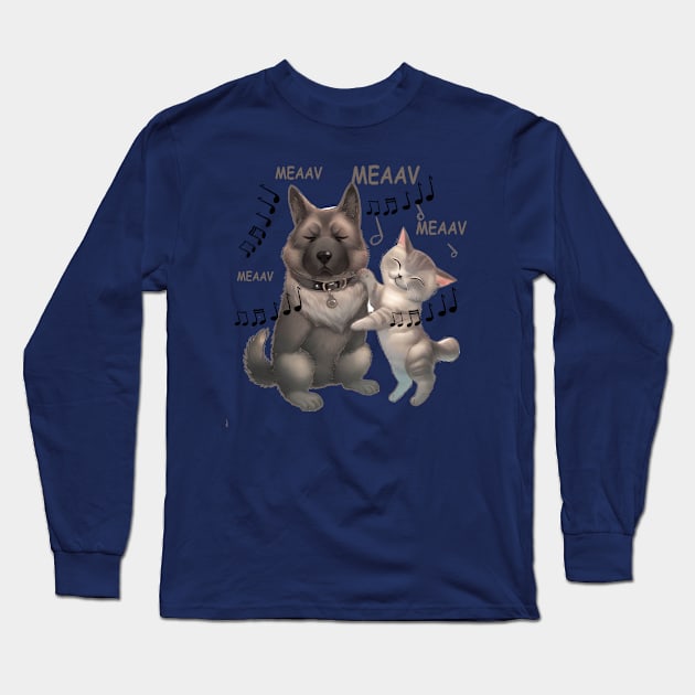 wolf dog and cat love Long Sleeve T-Shirt by Bari-520